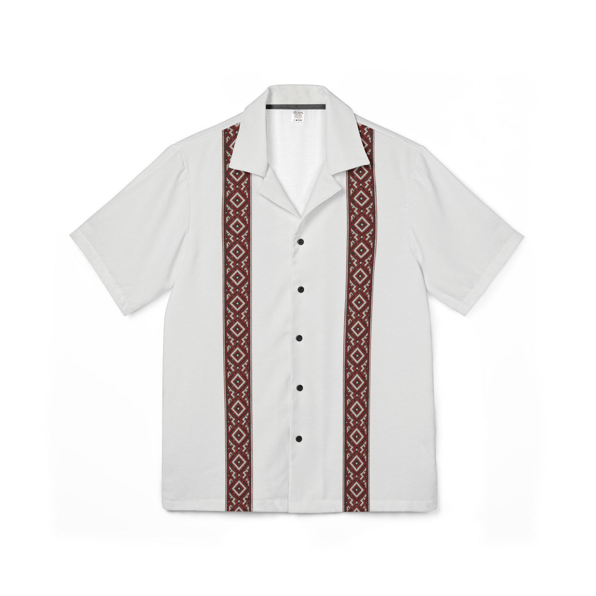 Crisp White Men's Hawaiian Camp Shirt Lithuanian Inspired Folk Striped