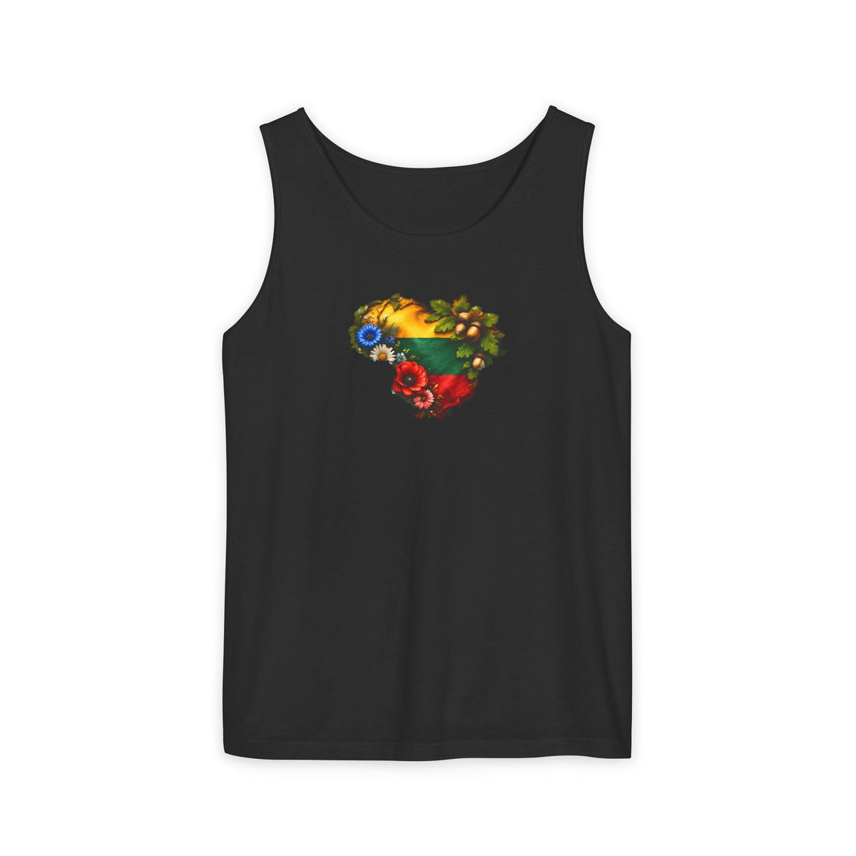 Lithuanian Wildflowers Heart, Unisex Garment-Dyed Tank Top