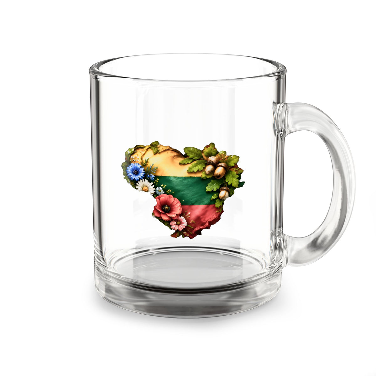 Lithuanian Wildflower Heart, Glass Mug, 10oz