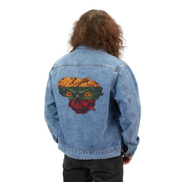 Lithuanian Menacing Flag Skul, Men's Denim Jacket