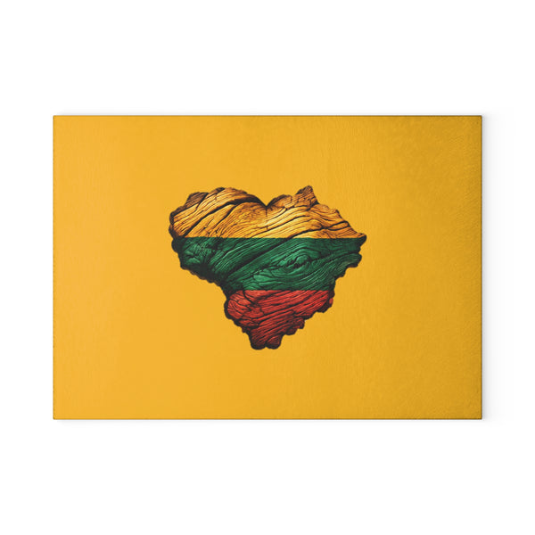Lithuanian Wooden Heart Design Glass Cutting Board Yellow