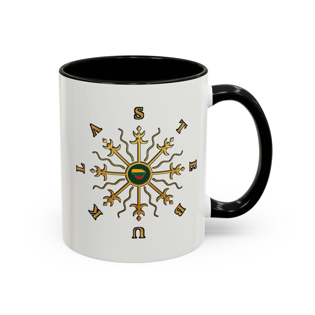 Lithuanian Forest Heart; Stebukla with Lithuanian Solar Cross; Accent Coffee Mug (11, 15oz)