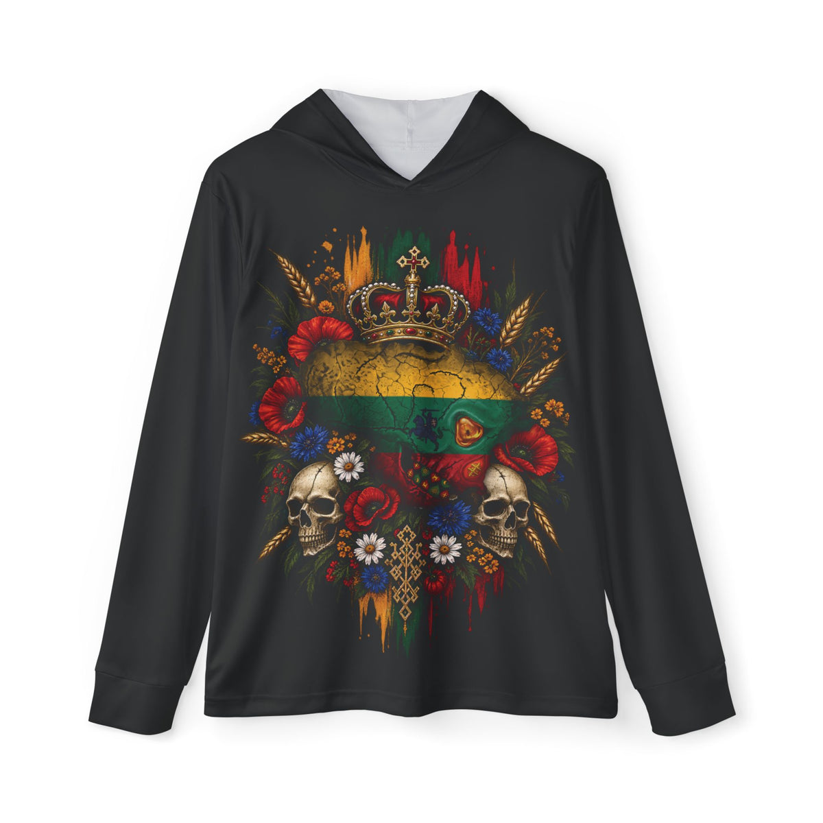Lithuanian Flag Skull with Tri Colored Design,  Men's Sports Warmup Hoodie