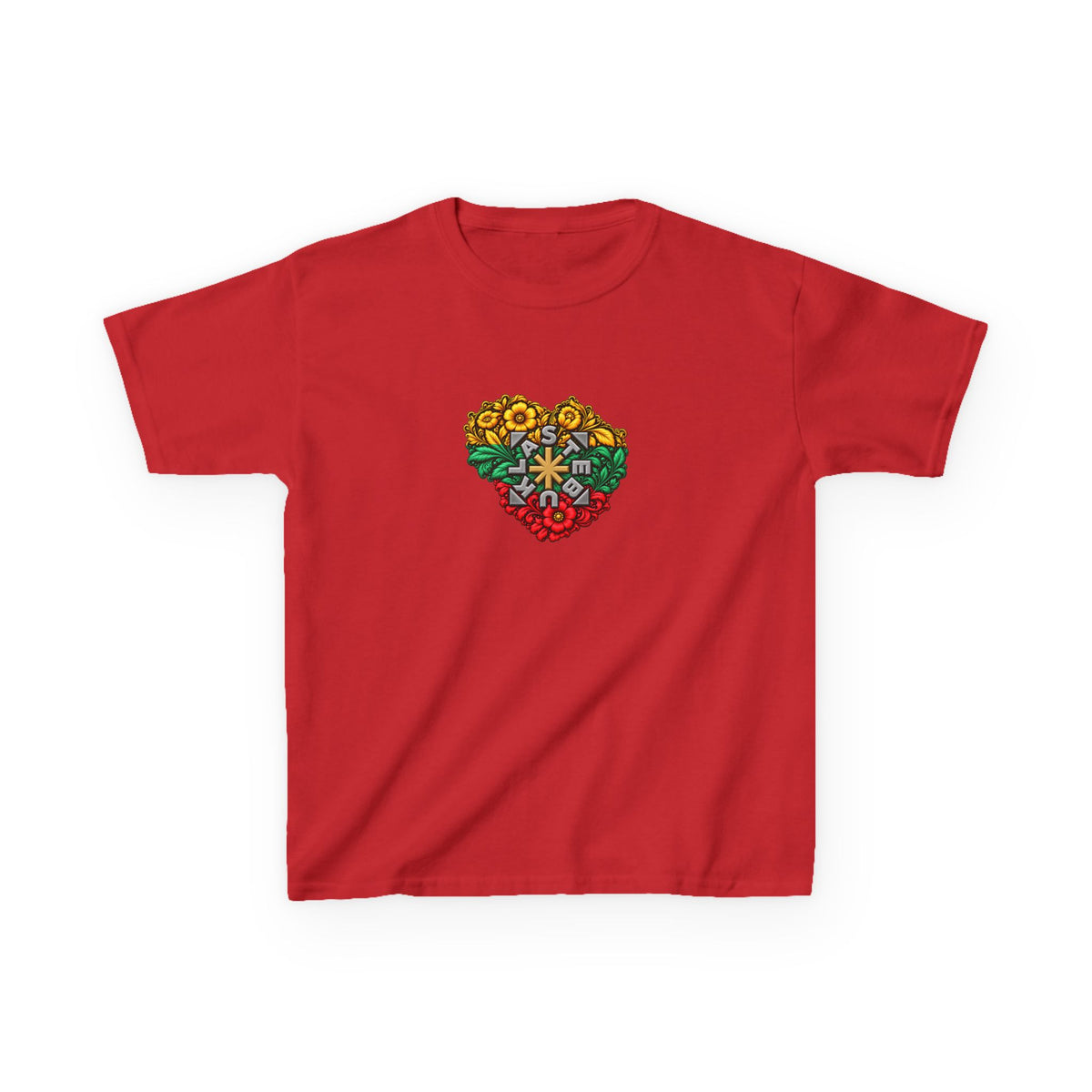 Lithuania Flower Stebukla Heart, front, Lietuva Visa Ko Centras, back, Kids Tee