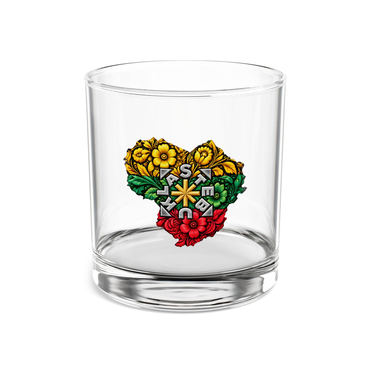 Lithuanian Floral Stebukla Heart, Rocks Glass, 10oz