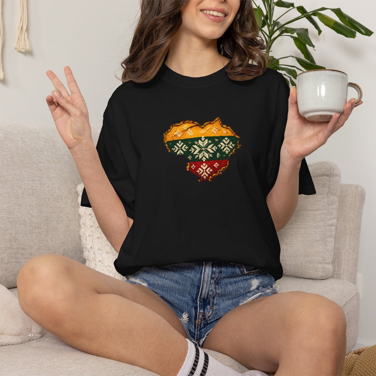 Unisex Garment-Dyed T-shirt, Lithuanian Knit Sweater Heart