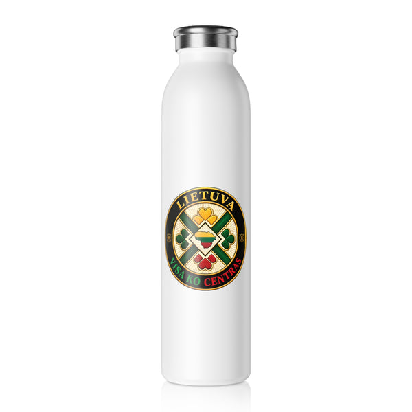 Lietuva Visa Ko Centras, Lithuania the Center of it All, Slim Water Bottle, Stainless Bottle