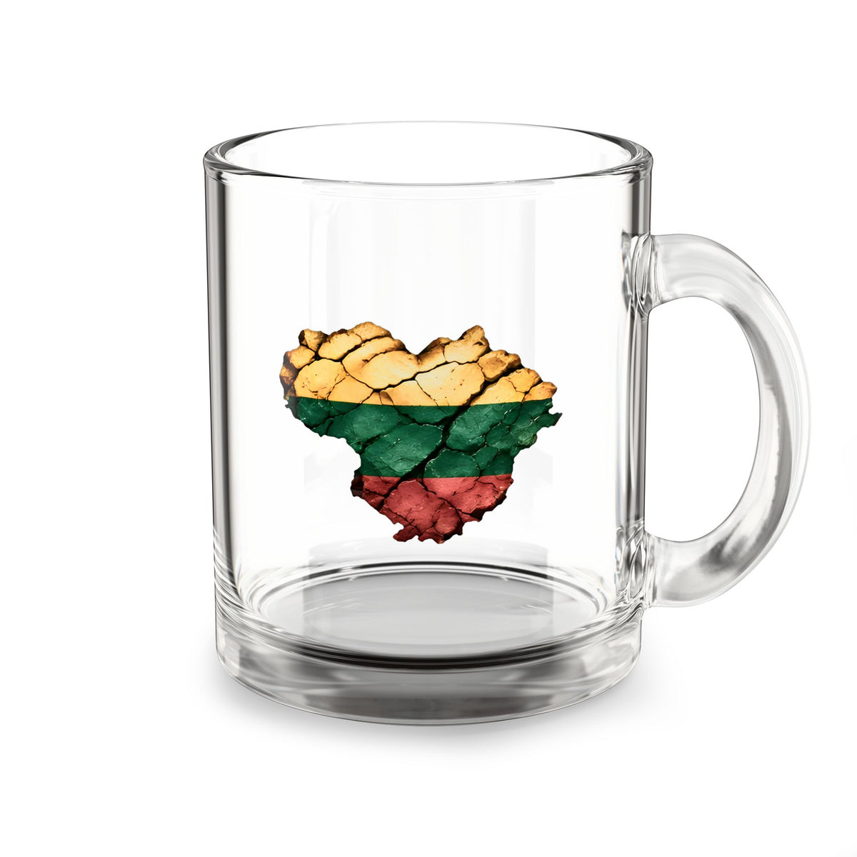 Lithuanian Cracked Earth Heart, Glass Mug, 10oz