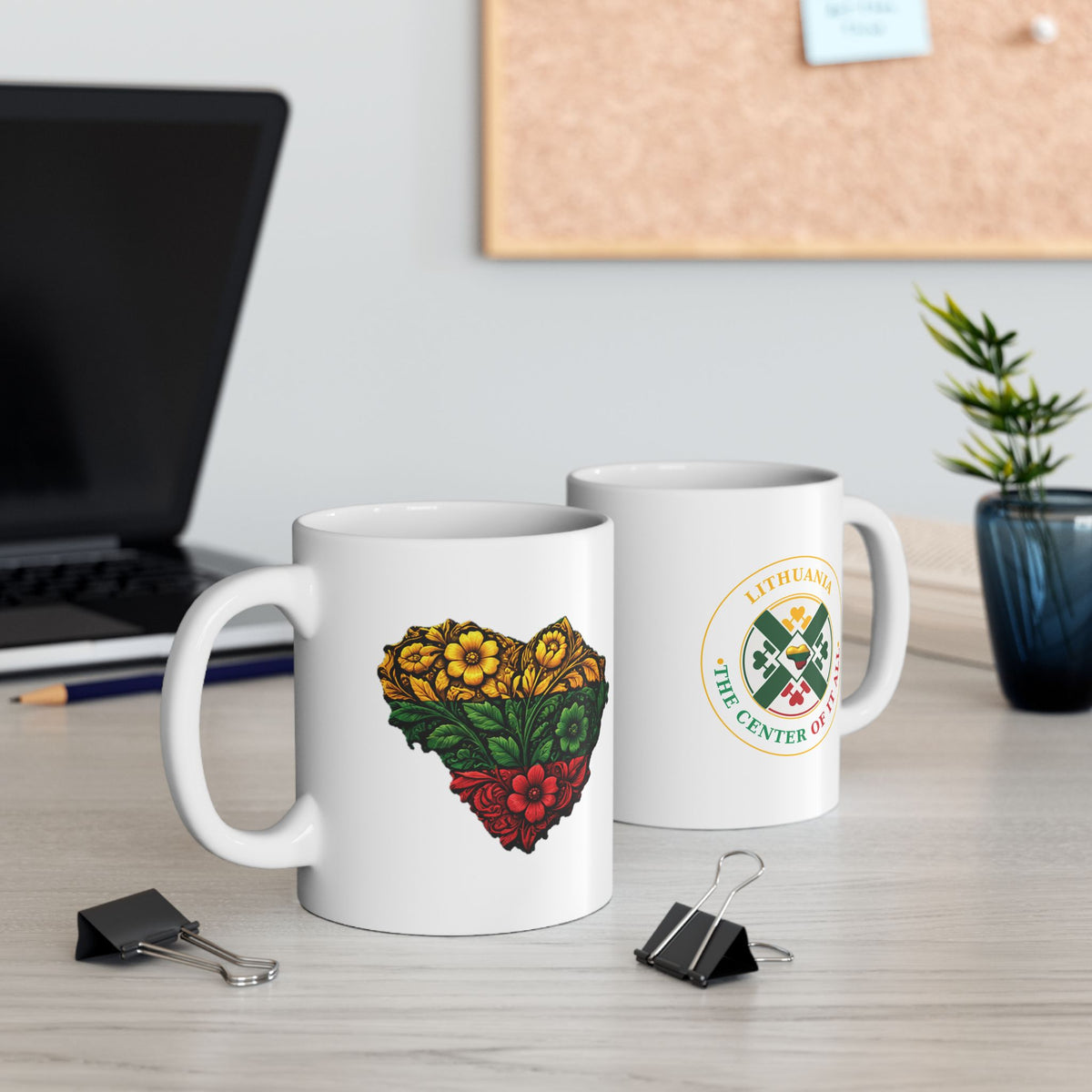 Lithuania Flowered Heart Design, The Center of it All Logo, Mug, in English, Ceramic Coffee Cup
