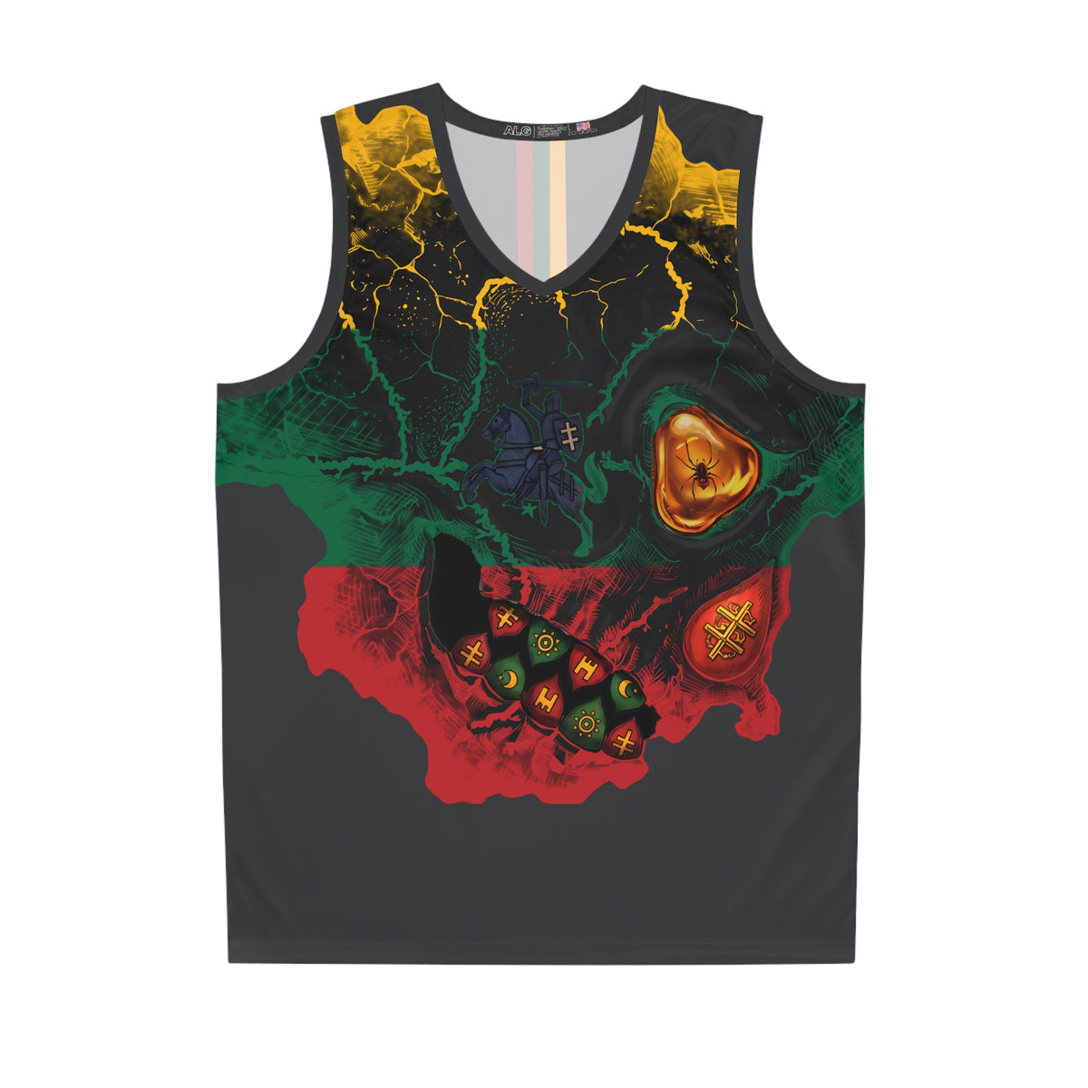 Lithuanian Blackened Flag Skull and Flag Stripe, Basketball Jersey