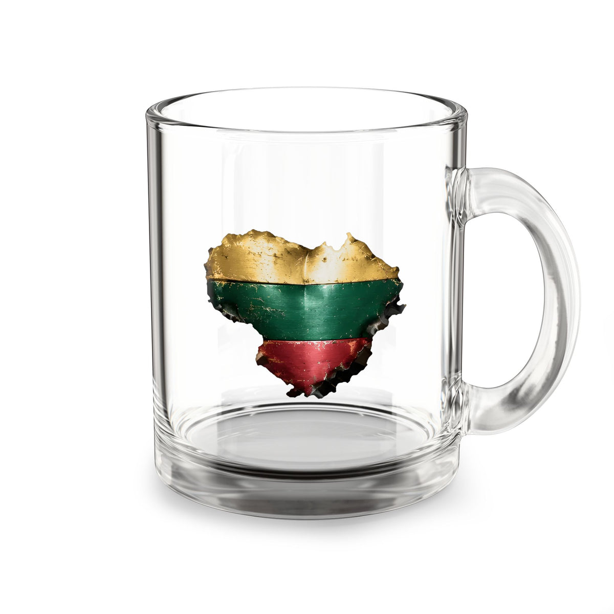 Lithuanian Weathered Metal Heart, Glass Mug, 10oz