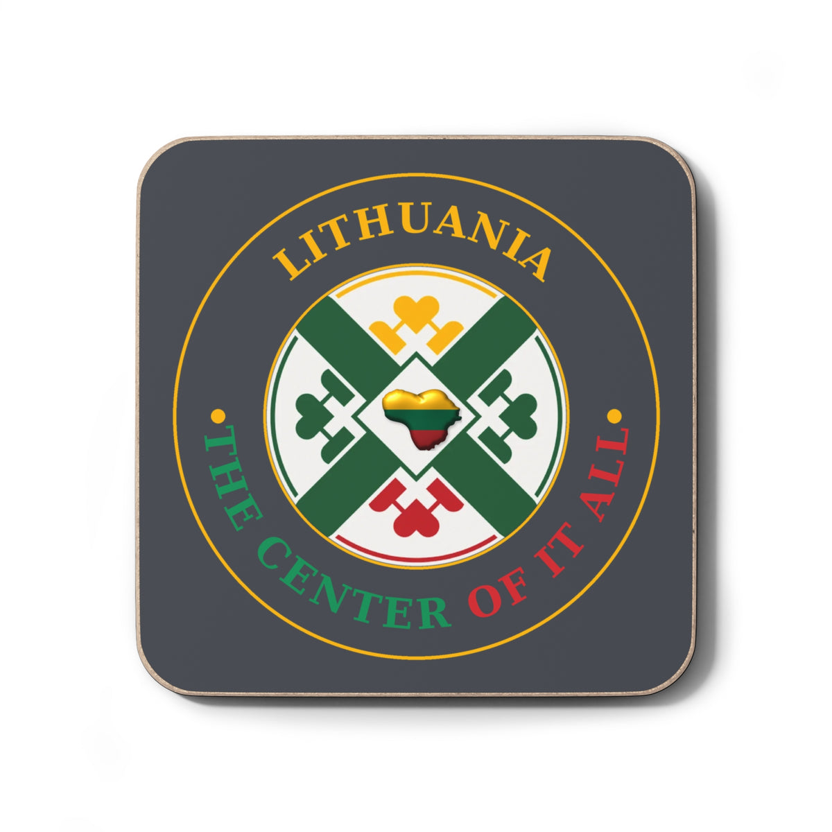 Lithuania Center of It All Hardboard Back Coaster