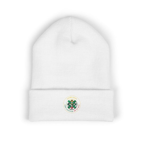 Lithuania Center of it All, Embroidery Beanie, Cuffed Hat