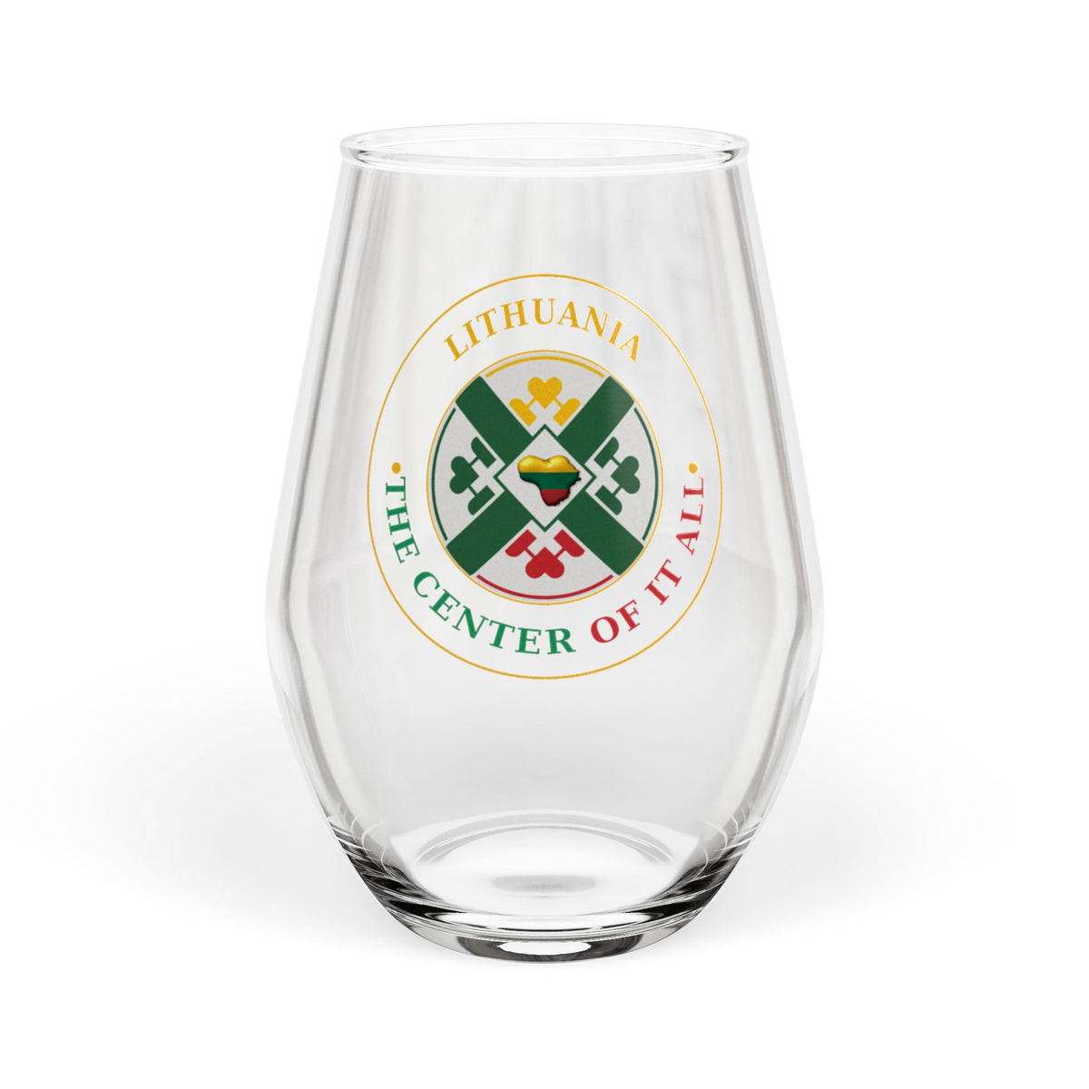 Lithuania The Center of it All, Stemless Wine Glass, 11.75oz