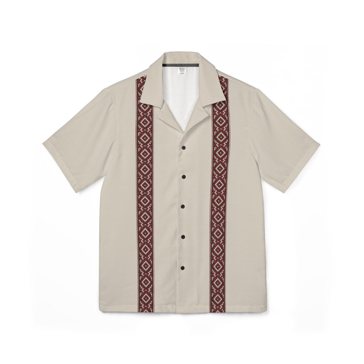 Natural Linen Colored Men's Camp Shirt Lithuanian Inspired Folk Striped