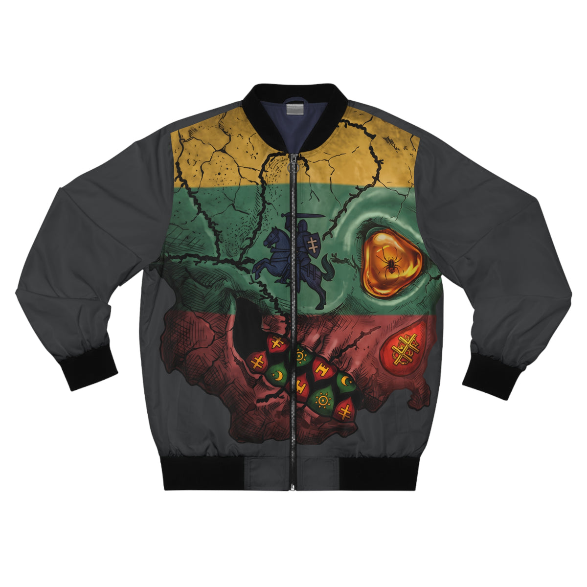 Lithuanian Weathered Flag Skull, Men's Bomber Jacket