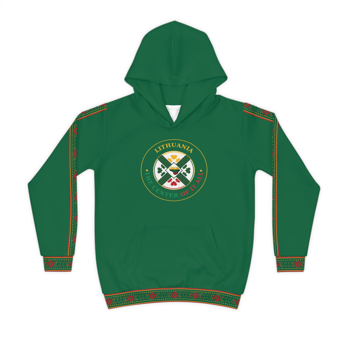 Lithuanian design on Flag Green Lithuanian Cosmic Tree Heart Design-Center of it All Youth Hoodie