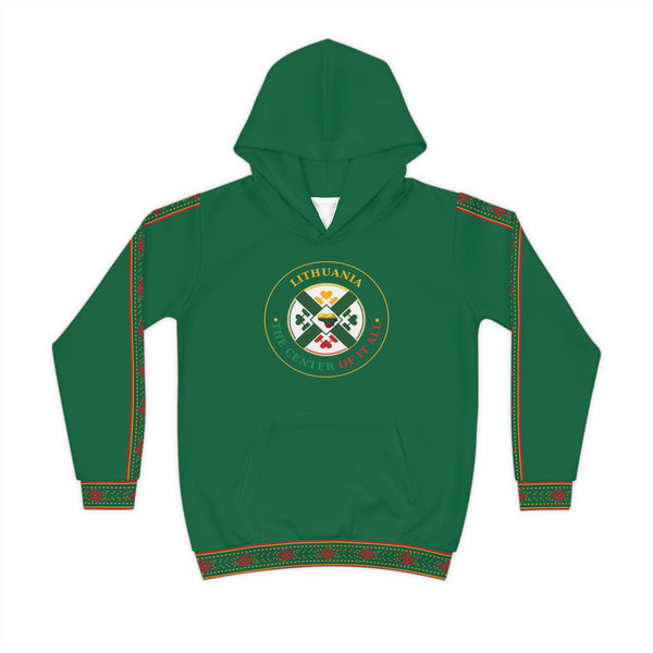 Lithuanian design on Flag Green Lithuanian Cosmic Tree Heart Design-Center of it All Youth Hoodie