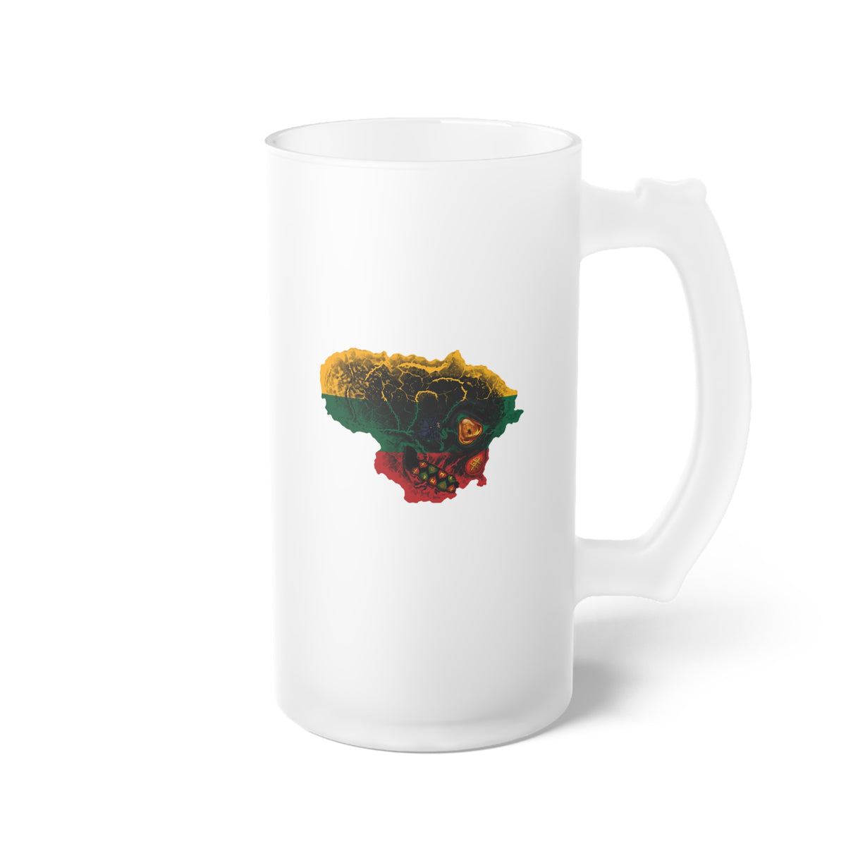 Lithuanian Blackout Skull Flag, Lithuania the Center of it All (Black); Frosted Glass Beer Mug