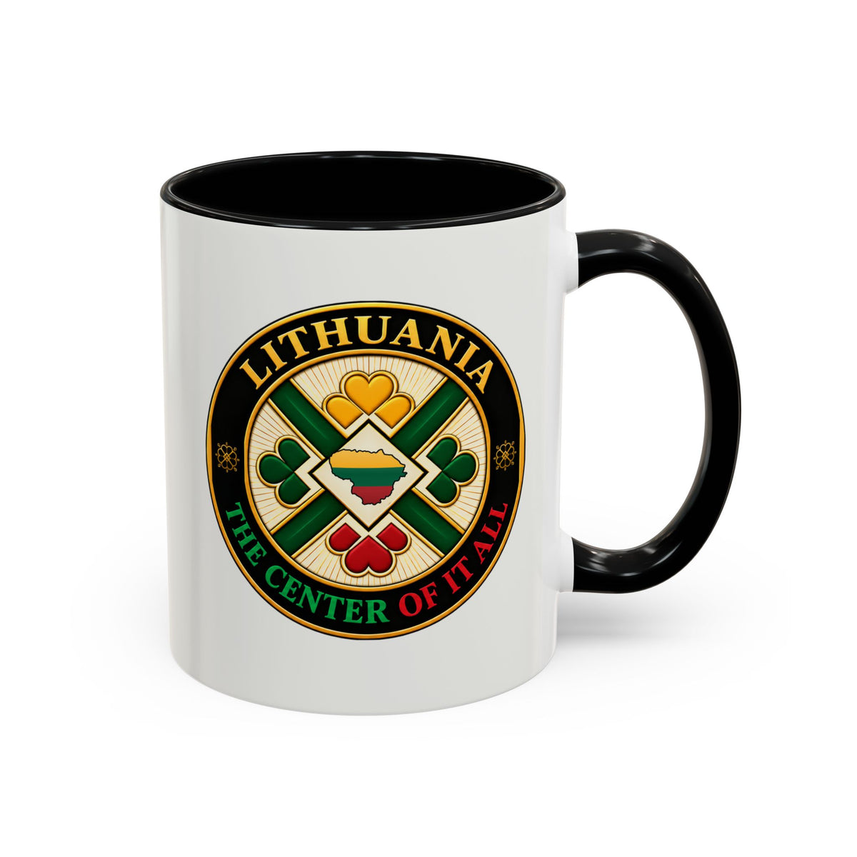 Lithuanian Forest Heart Design Lithuanian Center of it All Logo Accent Coffee Mug (11, 15oz)