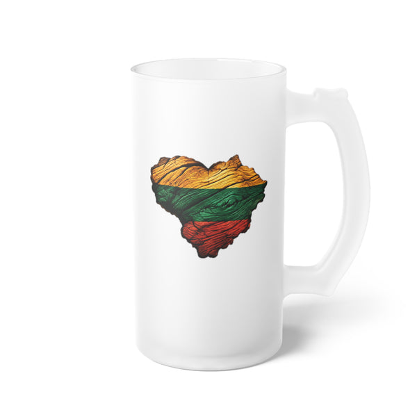 Lithuanian Wooden heart Design, Frosted Glass Beer Mug
