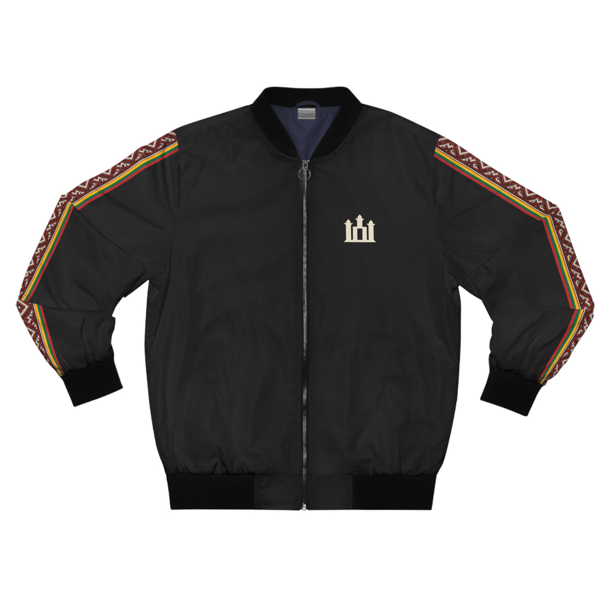 Midnight Black Men's Bomber Jacket Modern Lithuanian Tricolor