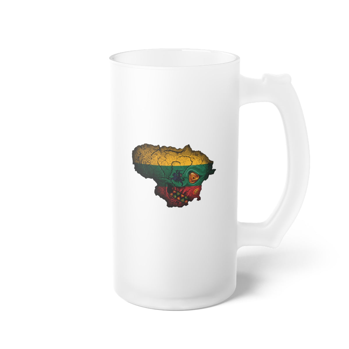Lithuanian Skull Flag, Lithuania the Center of it All (Black); Frosted Glass Beer Mug