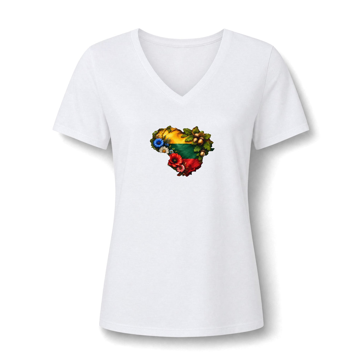 Lithuanian Wildflowers Heart, Women's Relaxed Heather CVC V-Neck Tee