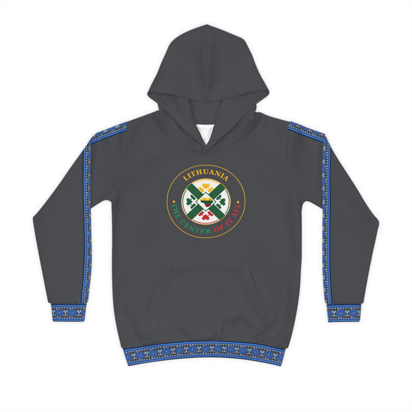 Graphite Lithuanian Cosmic Tree Heart Design-Center of it All Youth Hoodie