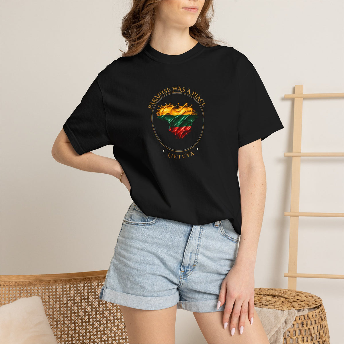Paradise was a Place, Lietuva, Paint Splash Heart, front; Stebuklas, back;  Unisex Garment-Dyed T-shirt