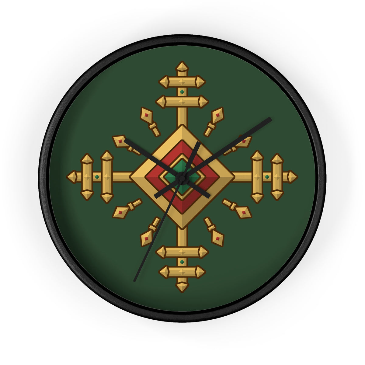 Cross of Vytis, Lithuanian influenced, Forest Green Wall Clock