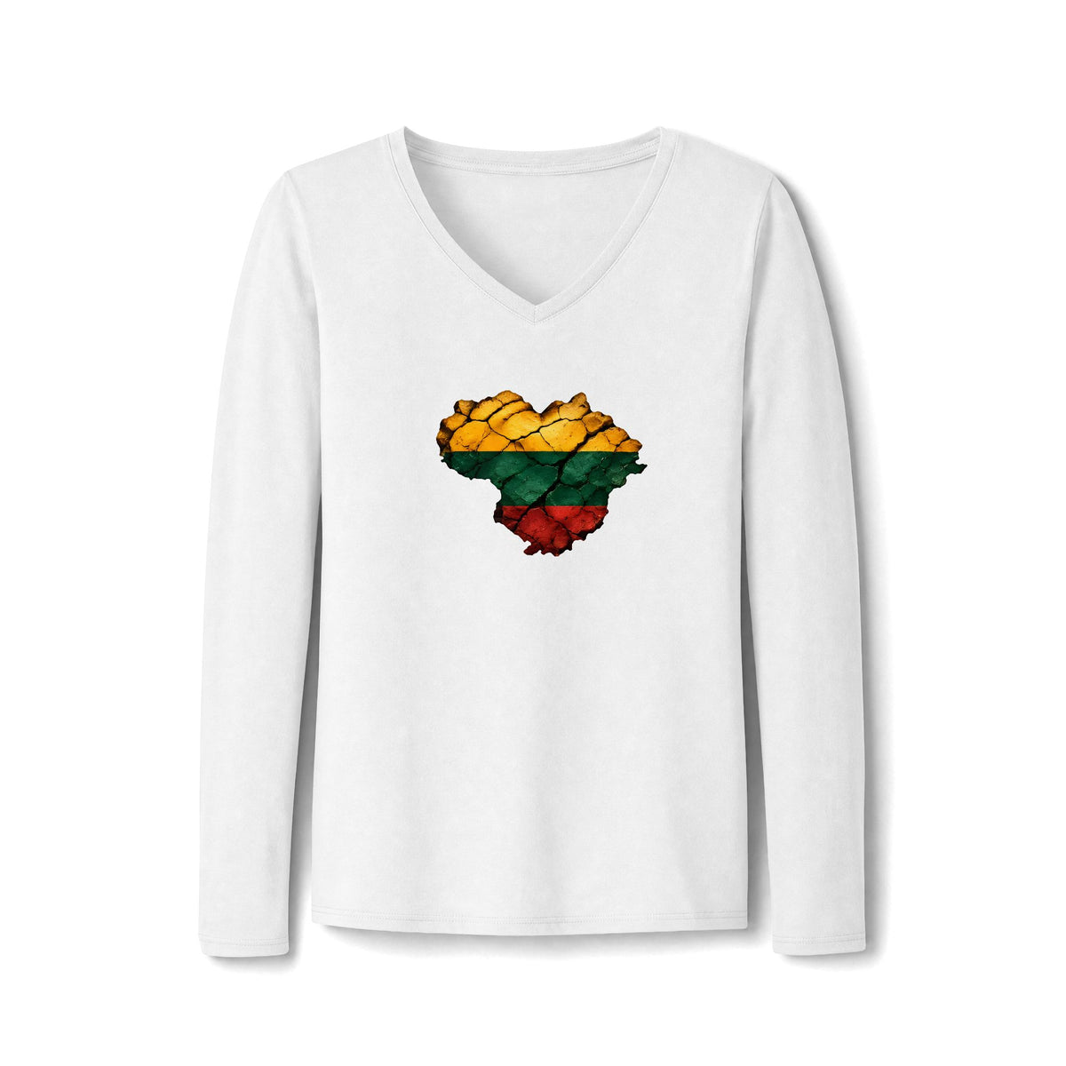Lithuanian Cracked Earth Heart, Women's Long Sleeve Fan Favorite V-Neck Tee