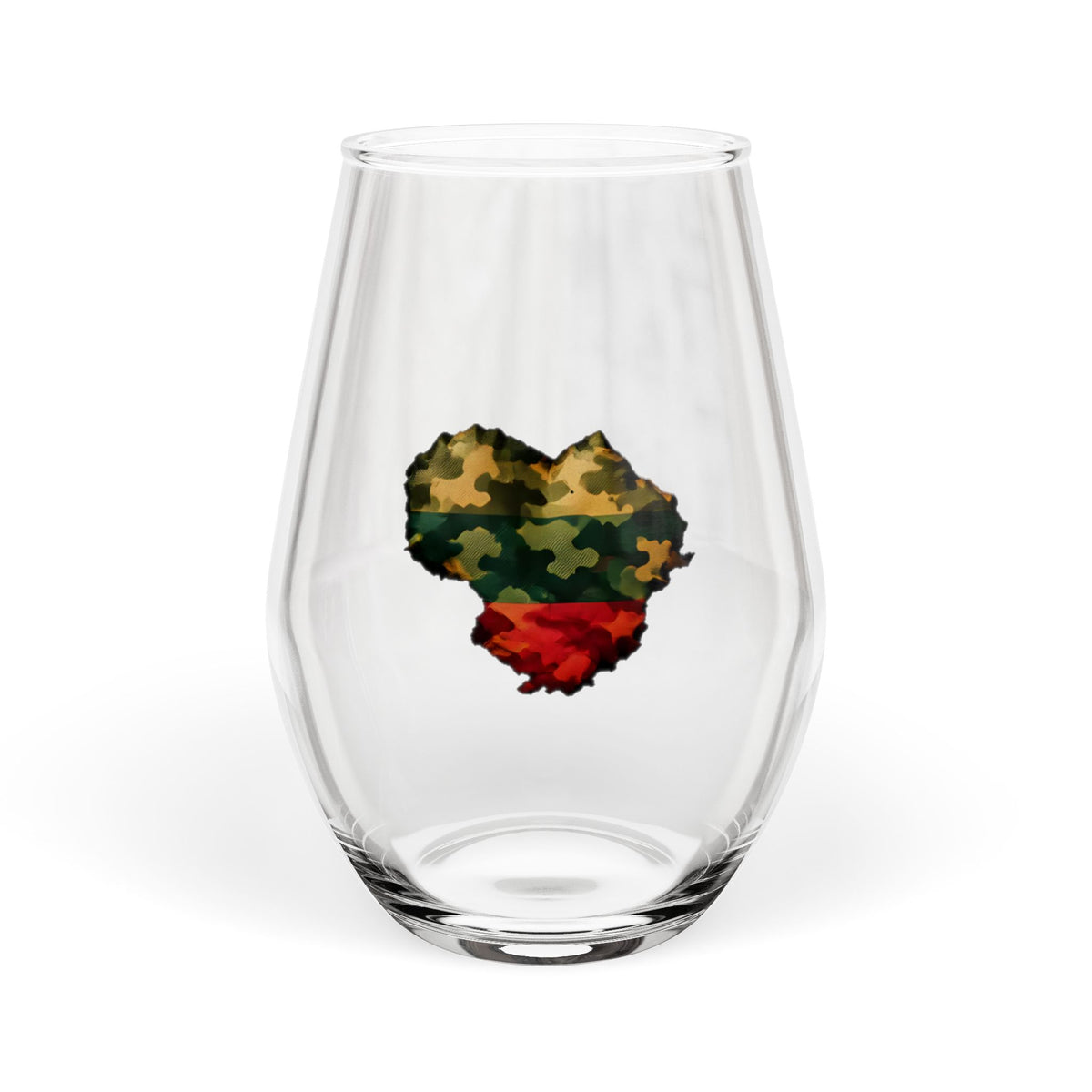 Lithuanian Camouflage Heart, Stemless Wine Glass, 11.75oz