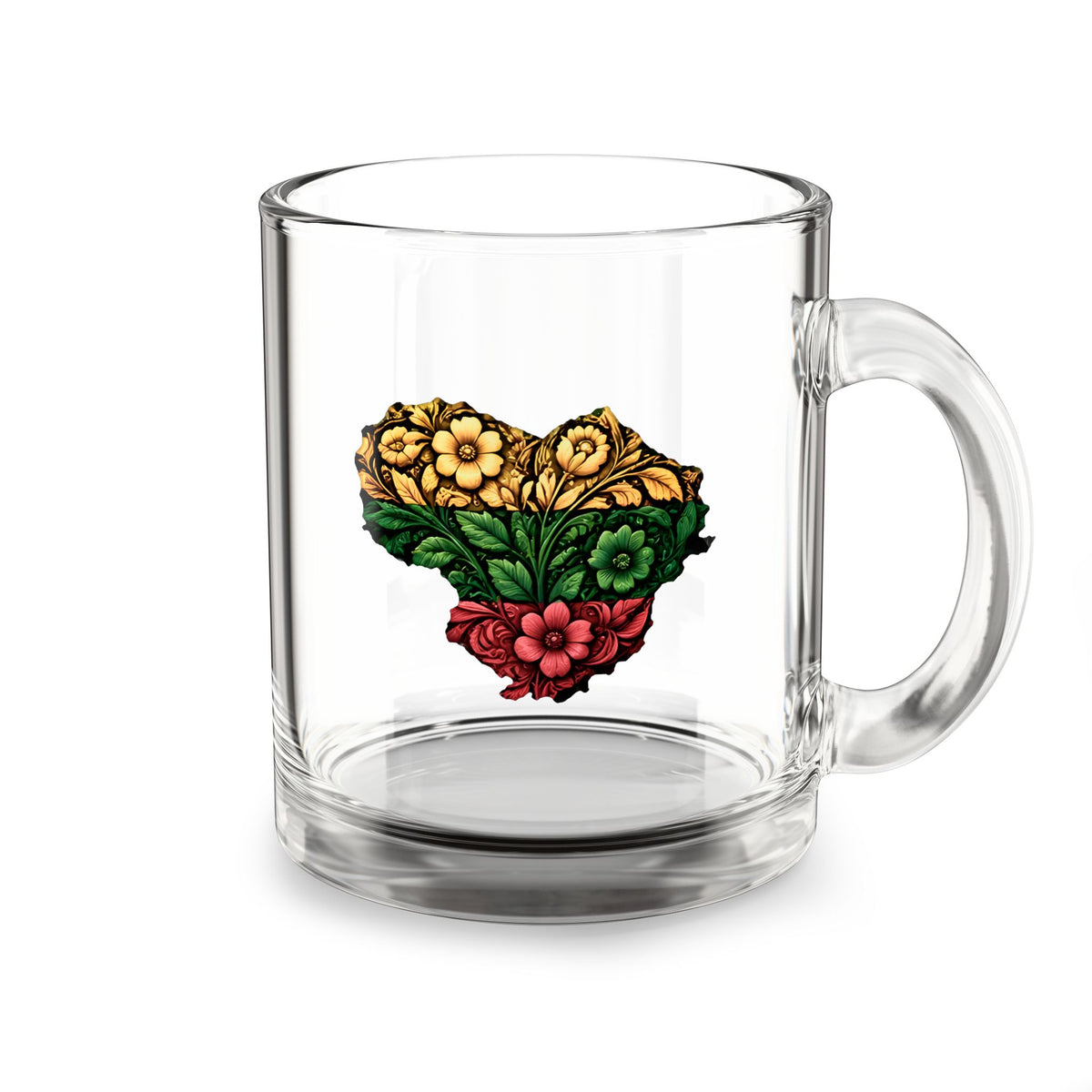 Lithuanian Floral Heart, Glass Mug, 10oz