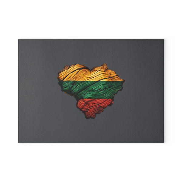 Lithuanian Wooden Heart Design Glass Cutting Board Graphite