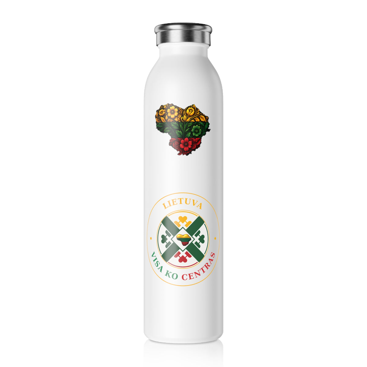 Lietuva Visa Ko Centras, Center of it all with Flower and Liquid Hearts, Slim Water Bottle