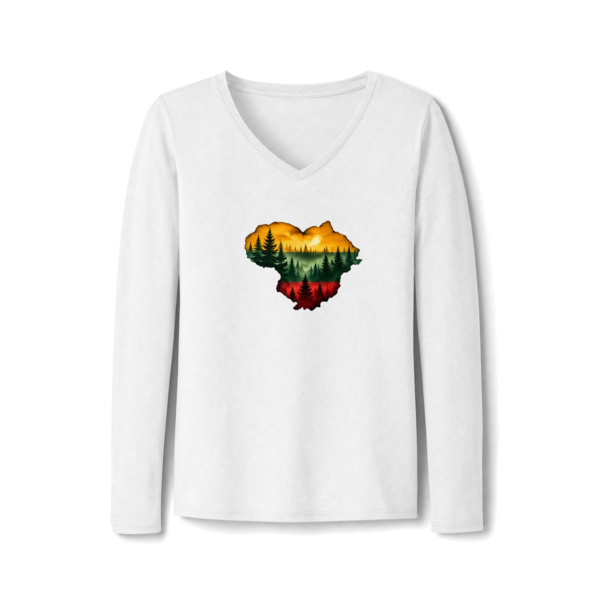 Lithuanian Forest Heart, Women's Long Sleeve Fan Favorite V-Neck Tee