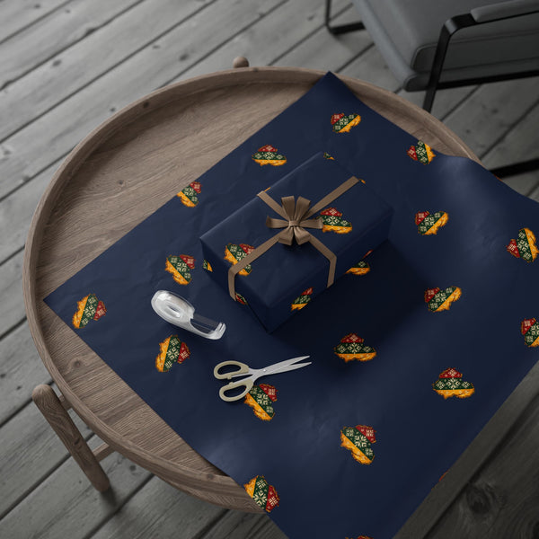 Lithuanian Knit Sweater Heart, Wrapping Paper, Navy Blue