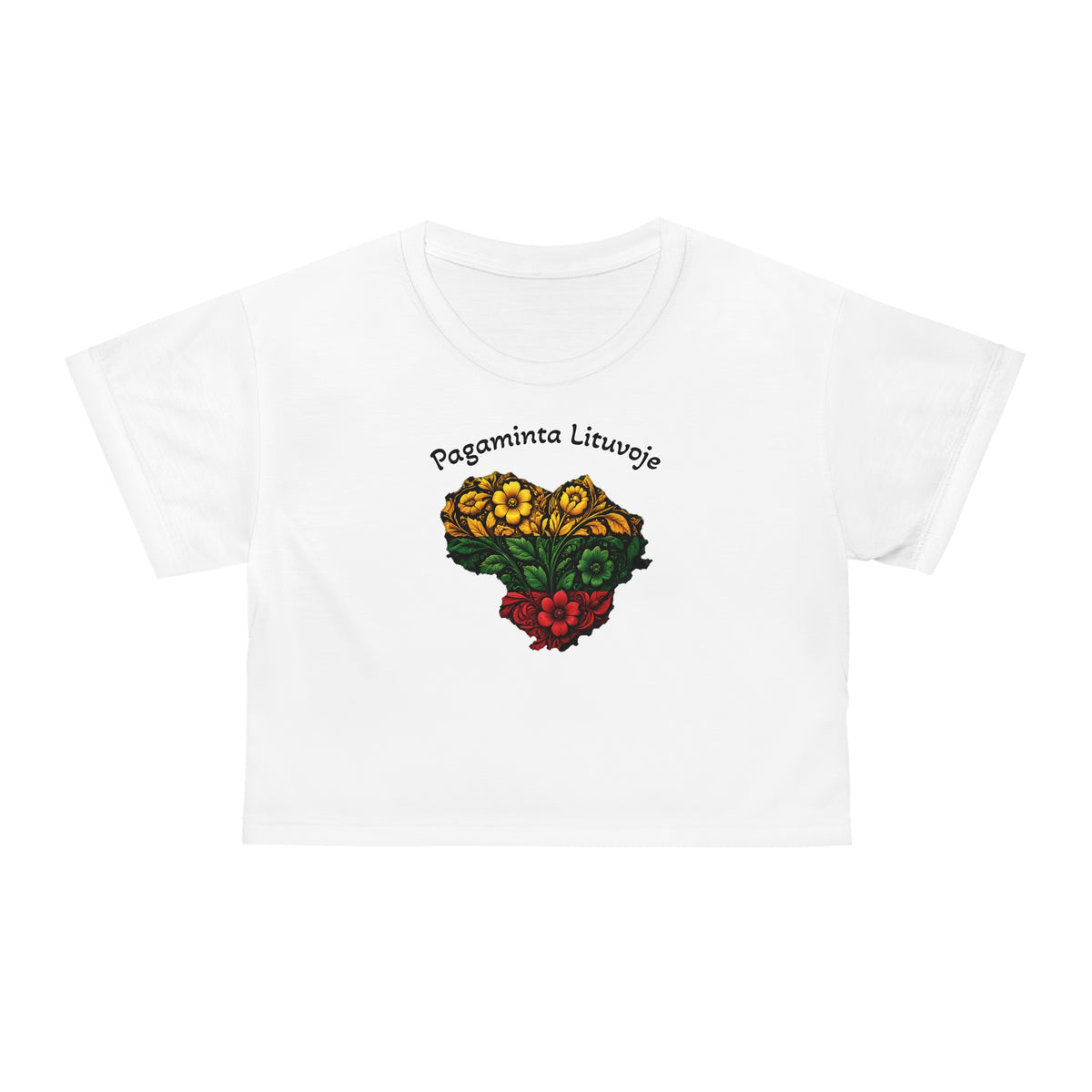 Lithuanian Flower Heart Design, Pagaminta Lituvoje, Crop Tee