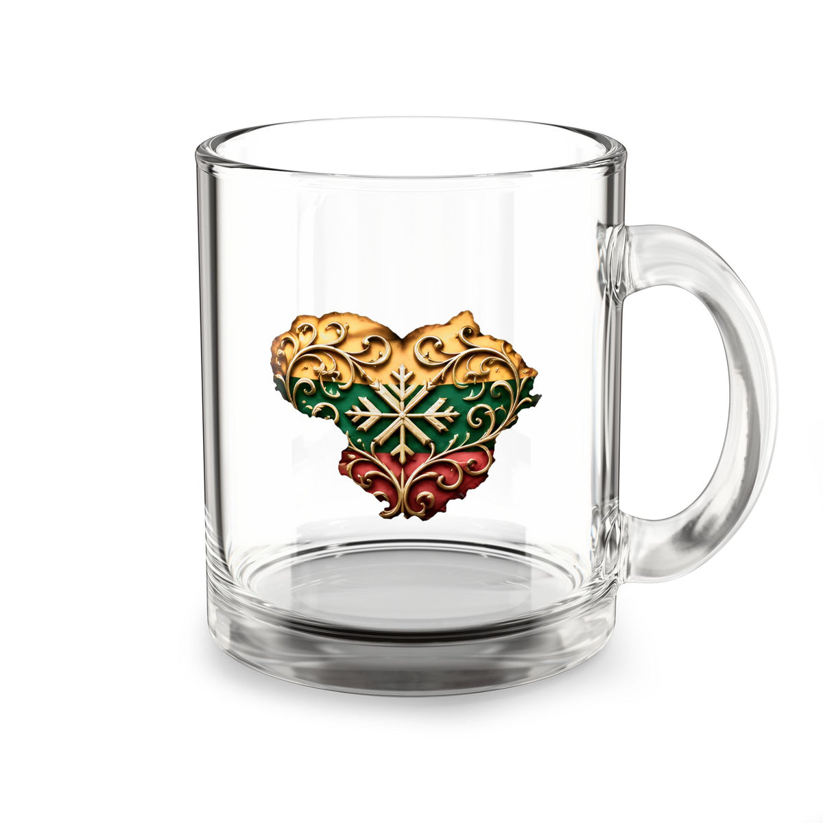 Lithuanian Gold Heart, Glass Mug, 10oz