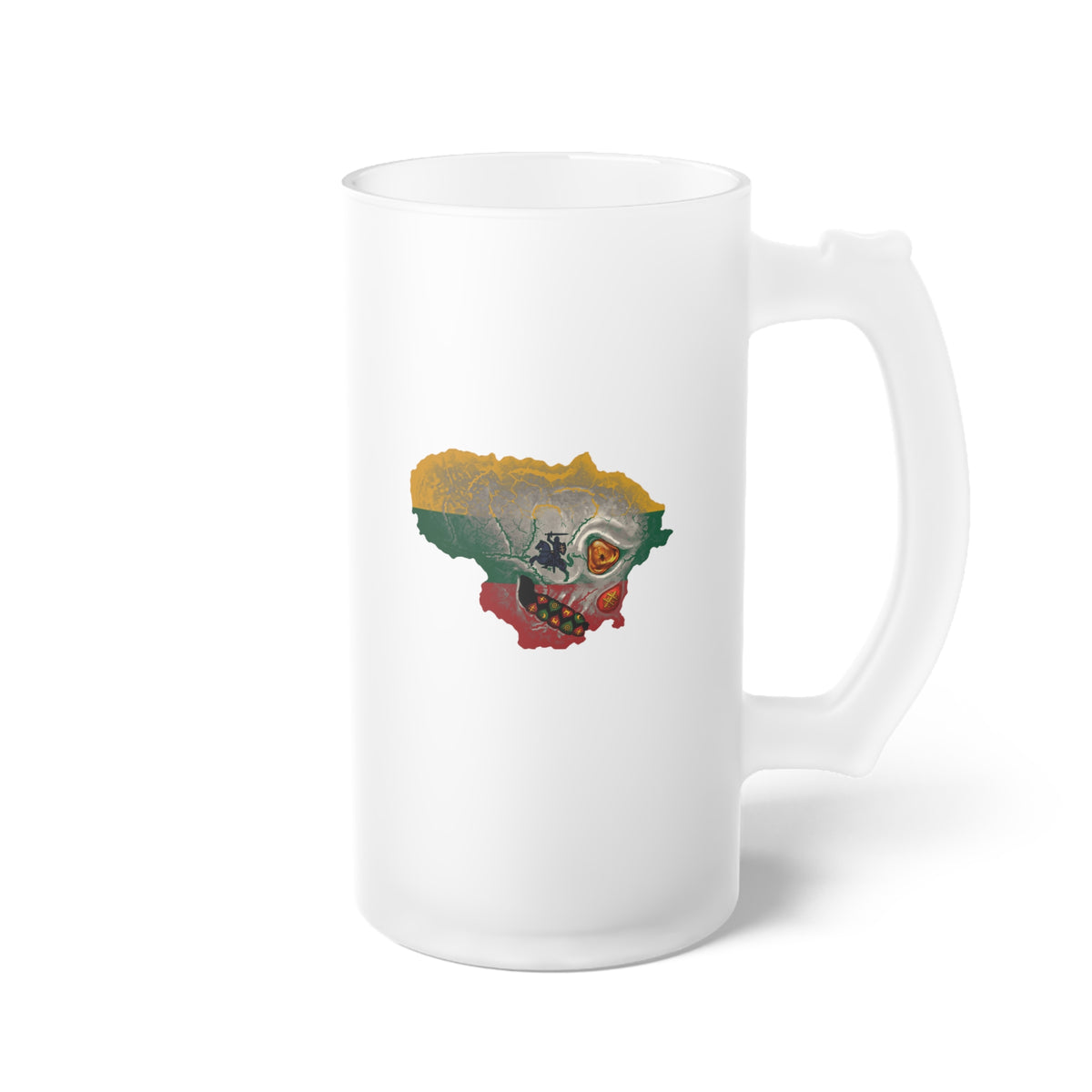 Lithuanian Silver Skull Flag, Lithuania the Center of it All (Black); Frosted Glass Beer Mug