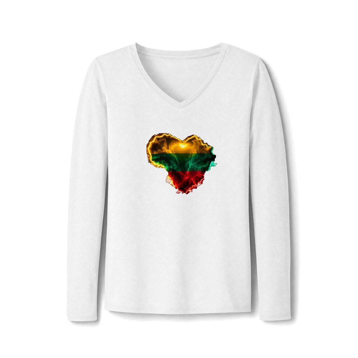 Lithuanian Fire Glow Heart, Women's Long Sleeve Fan Favorite V-Neck Tee