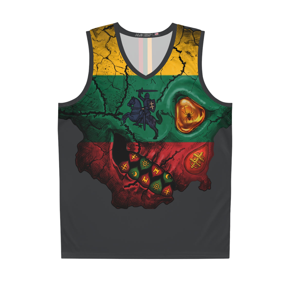Lithuanian Flag Skull and Flag Stripe, Basketball Jersey