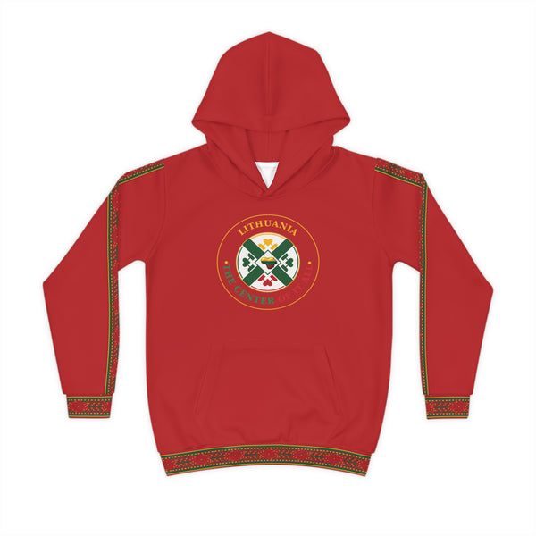 Lithuanian design on Red Lithuanian Cosmic Tree Heart Design-Center of it All Youth Hoodie
