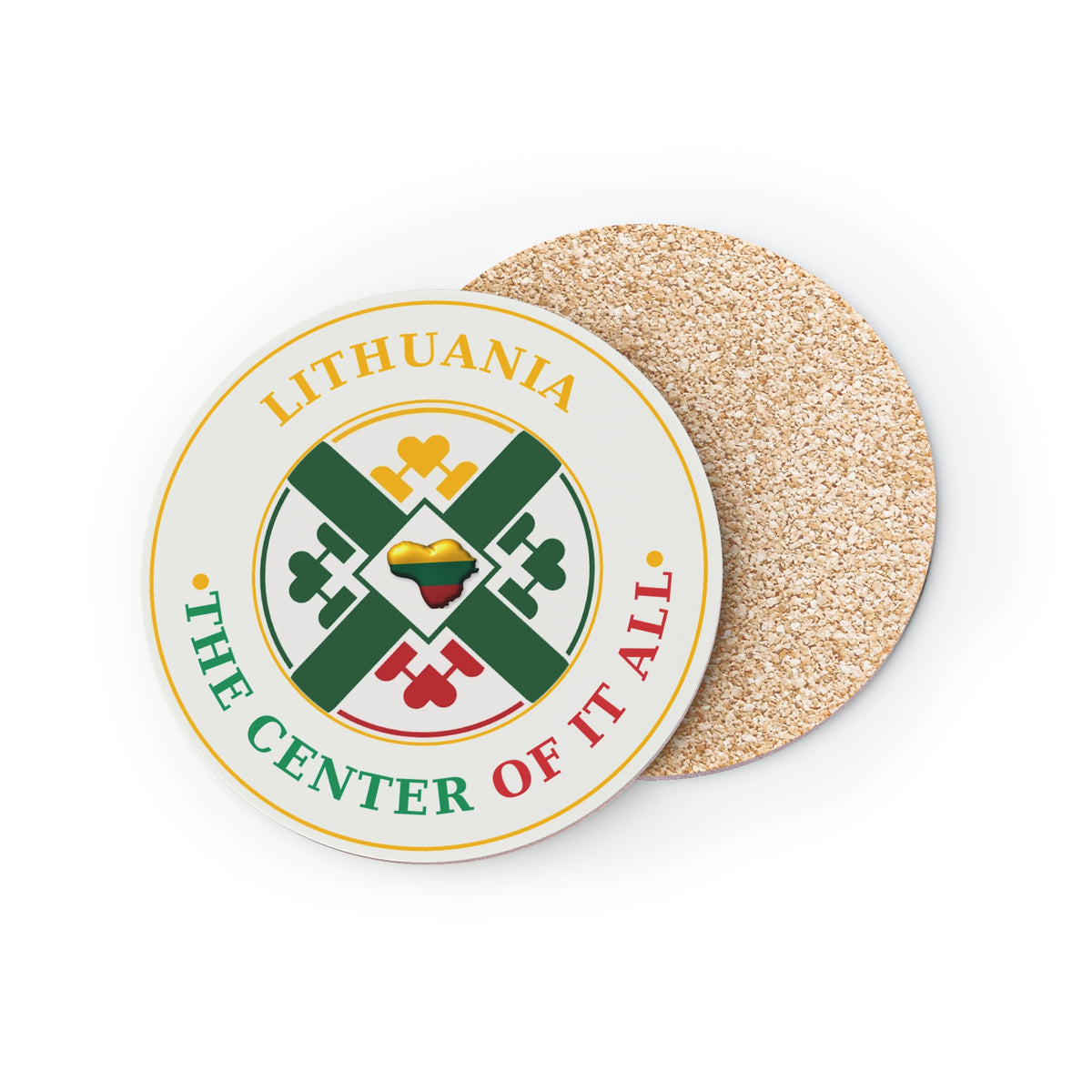 Lithuania, The Center of it All Logo, Crisp White Coasters