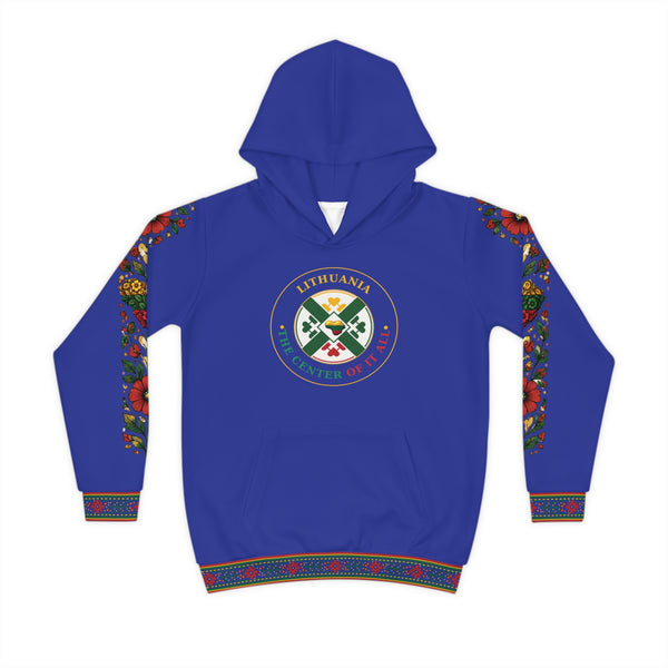 Blue Lithuanian Design Lithuanian Cosmic Tree Heart Design-Center of it All Youth Hoodie with Flower Sleeve