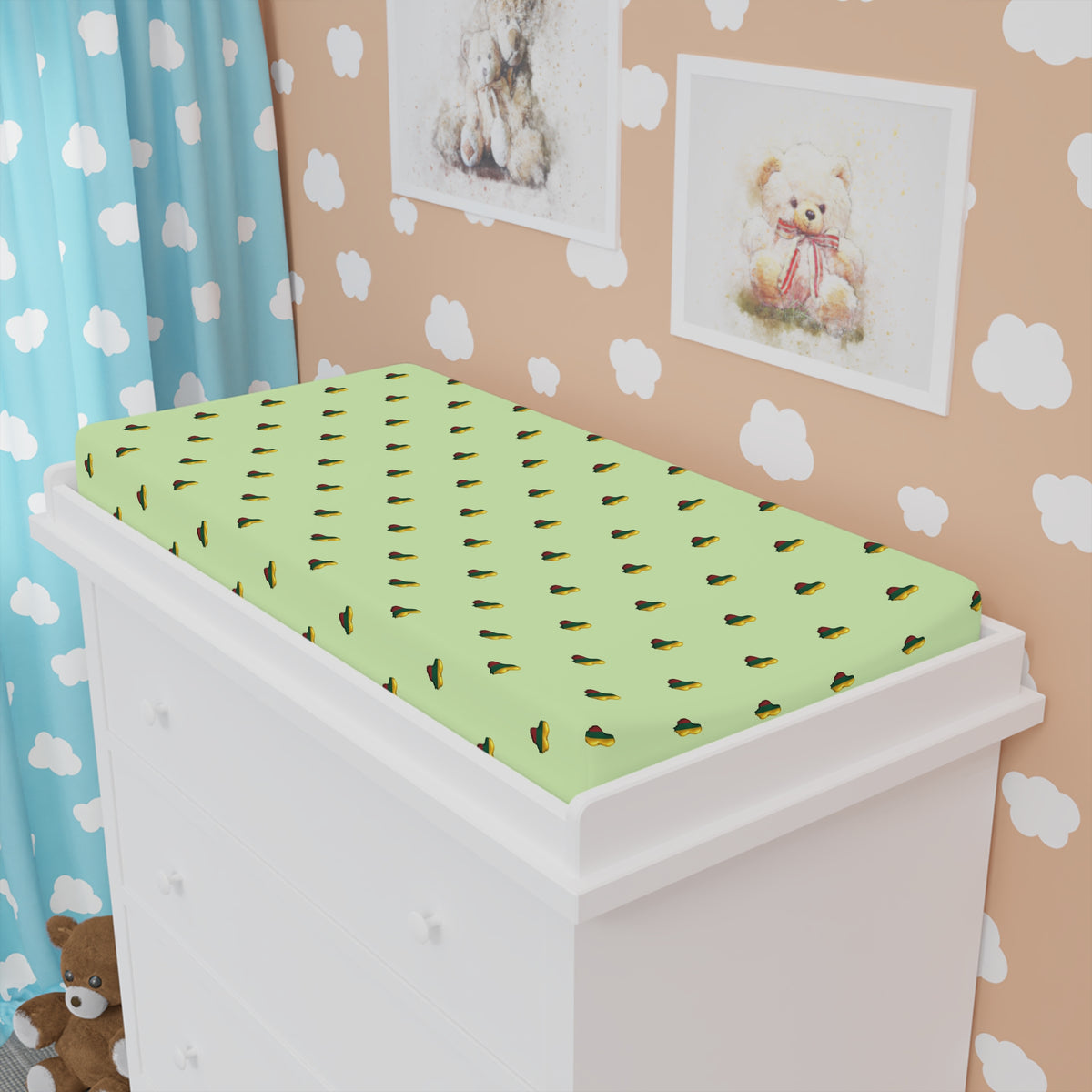Lithuanian Heart, Baby Changing Pad Cover, Soft Green