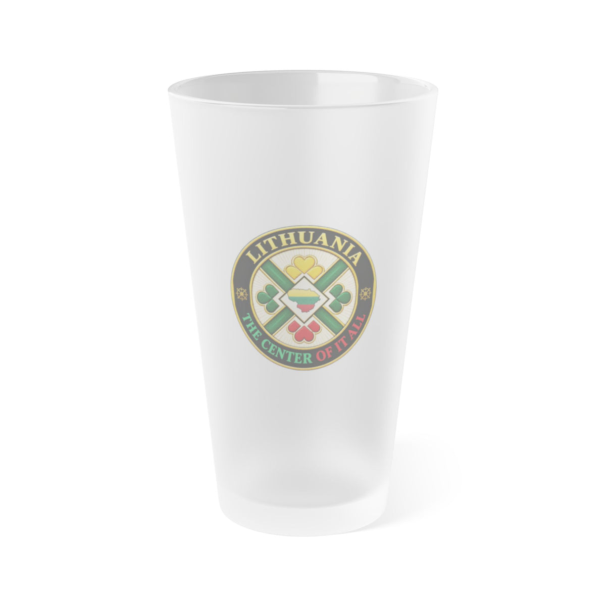 Lithuanian The Center of it All, (Black); Frosted Pint Glass, 16oz
