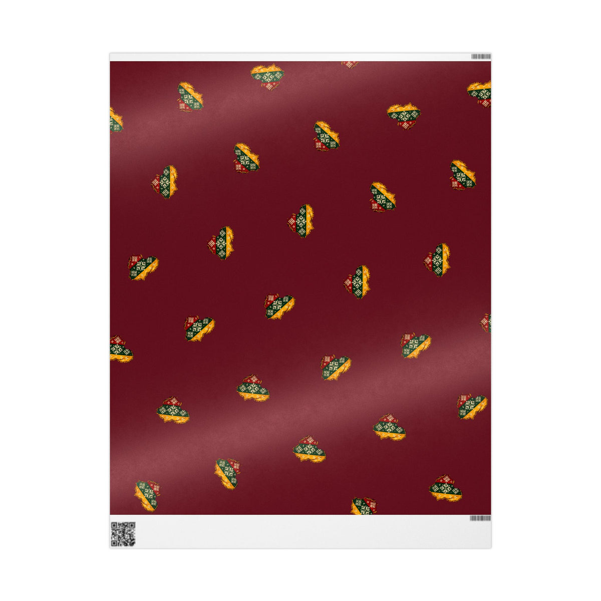 Lithuanian Knit Sweater Heart, Wrapping Paper, Cranberry Burgundy