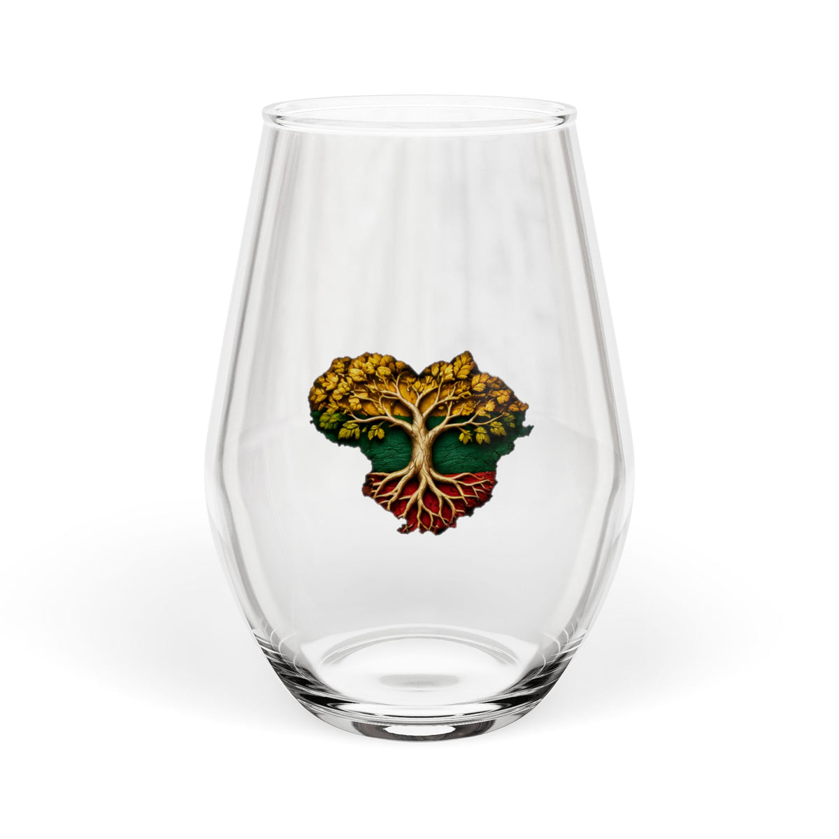 Lithuanian Tree of Life Heart Stemless Wine Glass, 11.75oz